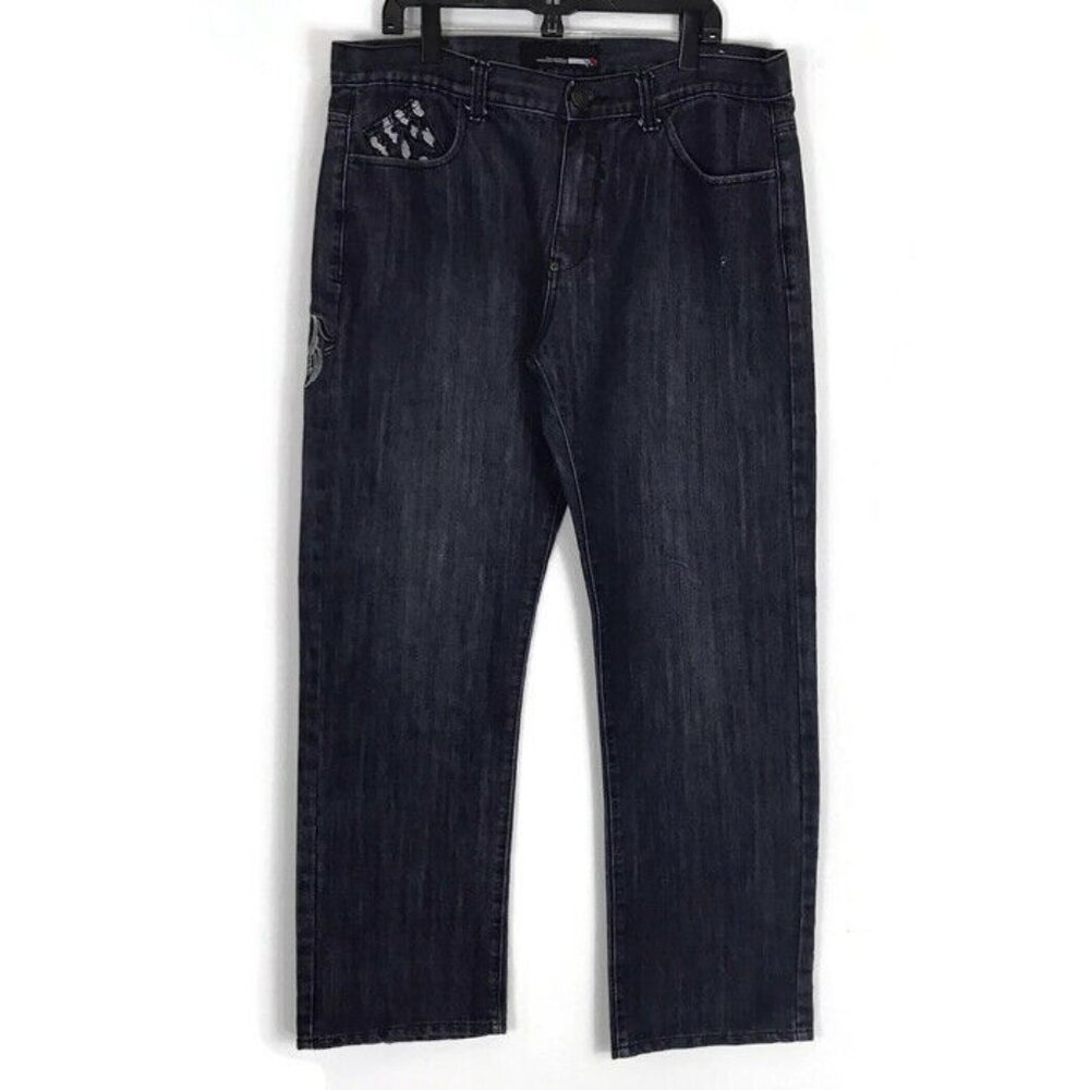 Pilgram Mens Jeans Size 38 x 34 Dark Wash Mr Collection Animal Design Denim